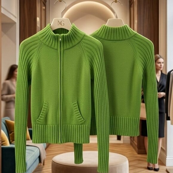 SAY WHAT? KNT | Kelly - Olive Green Ribbed ZIP-UP Cardigan | Size S - NEW - Picture 2 of 9